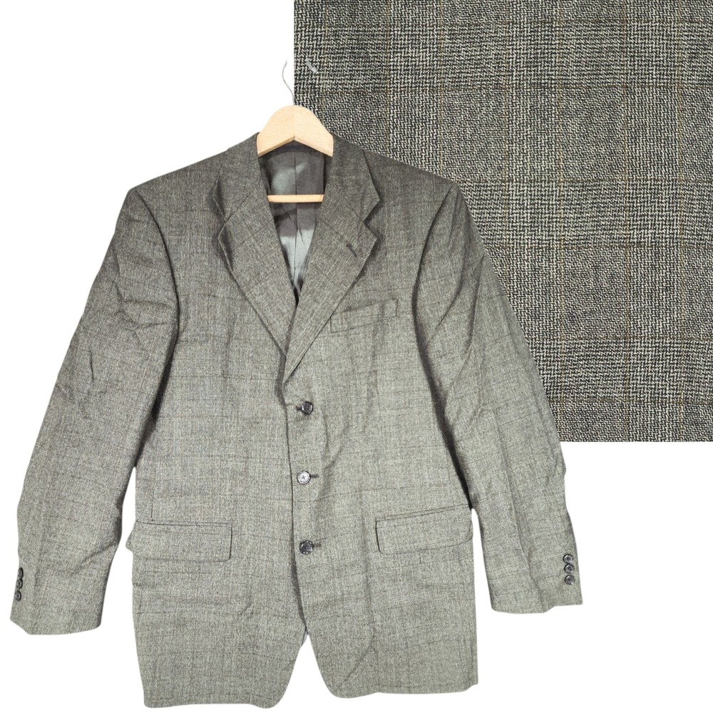 Vtg Nordstrom Blazer 42R Men Glen Plaid Gray Olive Made USA Prep Retro‎ Academia